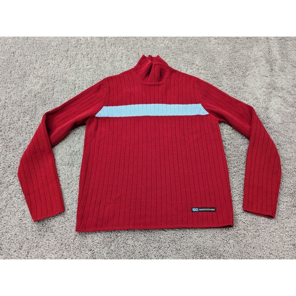 Vintage Abercrombie &‎ Fitch Sweater Mens Small Pullover Mock Neck Knit Red